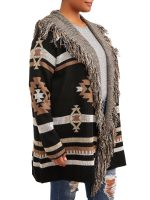 Absolutely Famous Women's Plus Size Jacquard Open-Front Cardigan with Fringe Trim - Image 4